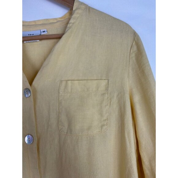 Hot Cotton Women's 100% Linen Yellow Long Sleeve Button Up Shirt Medium - Picture 9 of 14